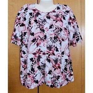 CJ Banks 14 Women's Button Up Floral Sweater X short sleeves Cotton knit EUC